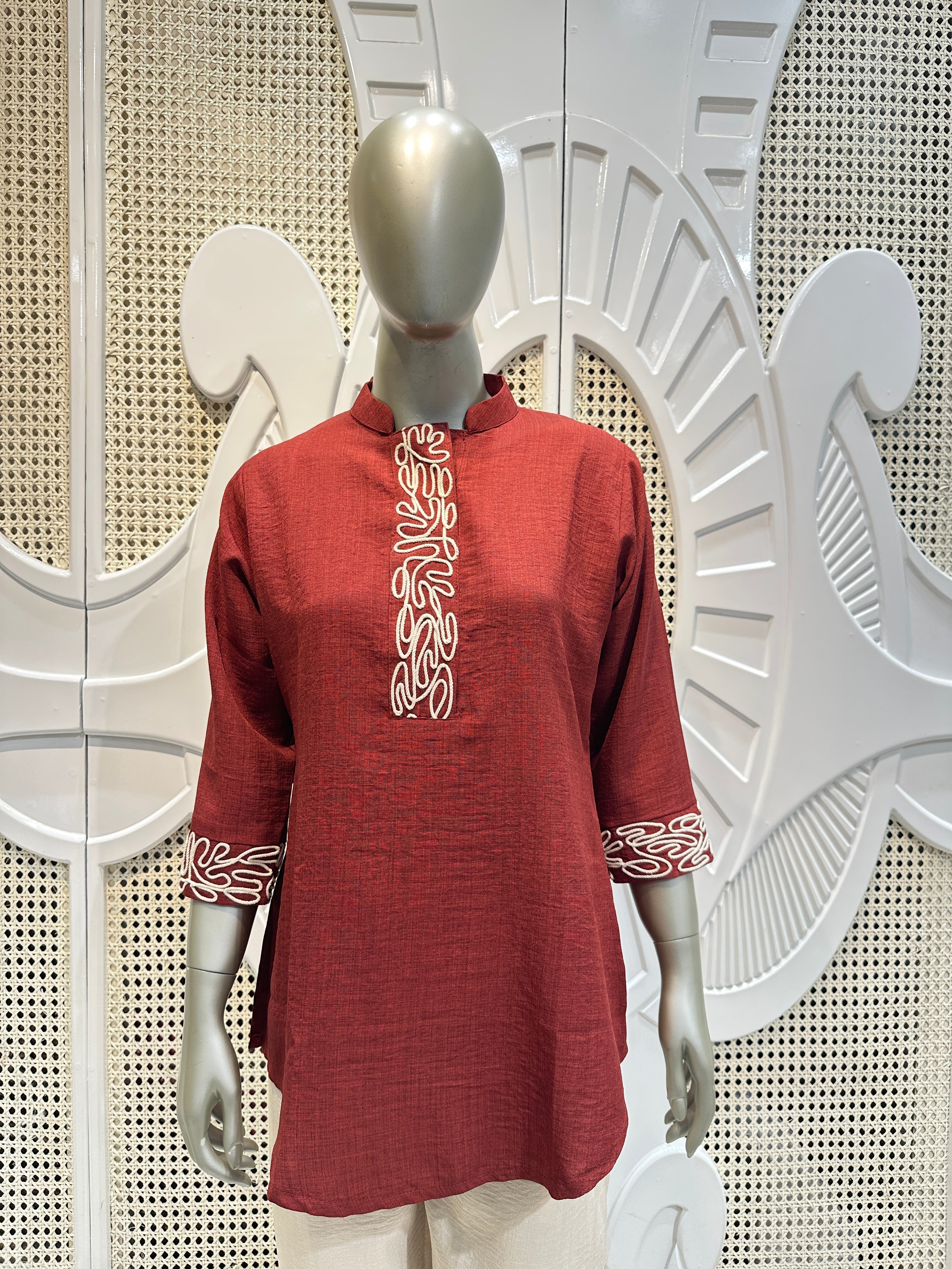 Brick Red & Ivory Embroidered Co-Ord Set