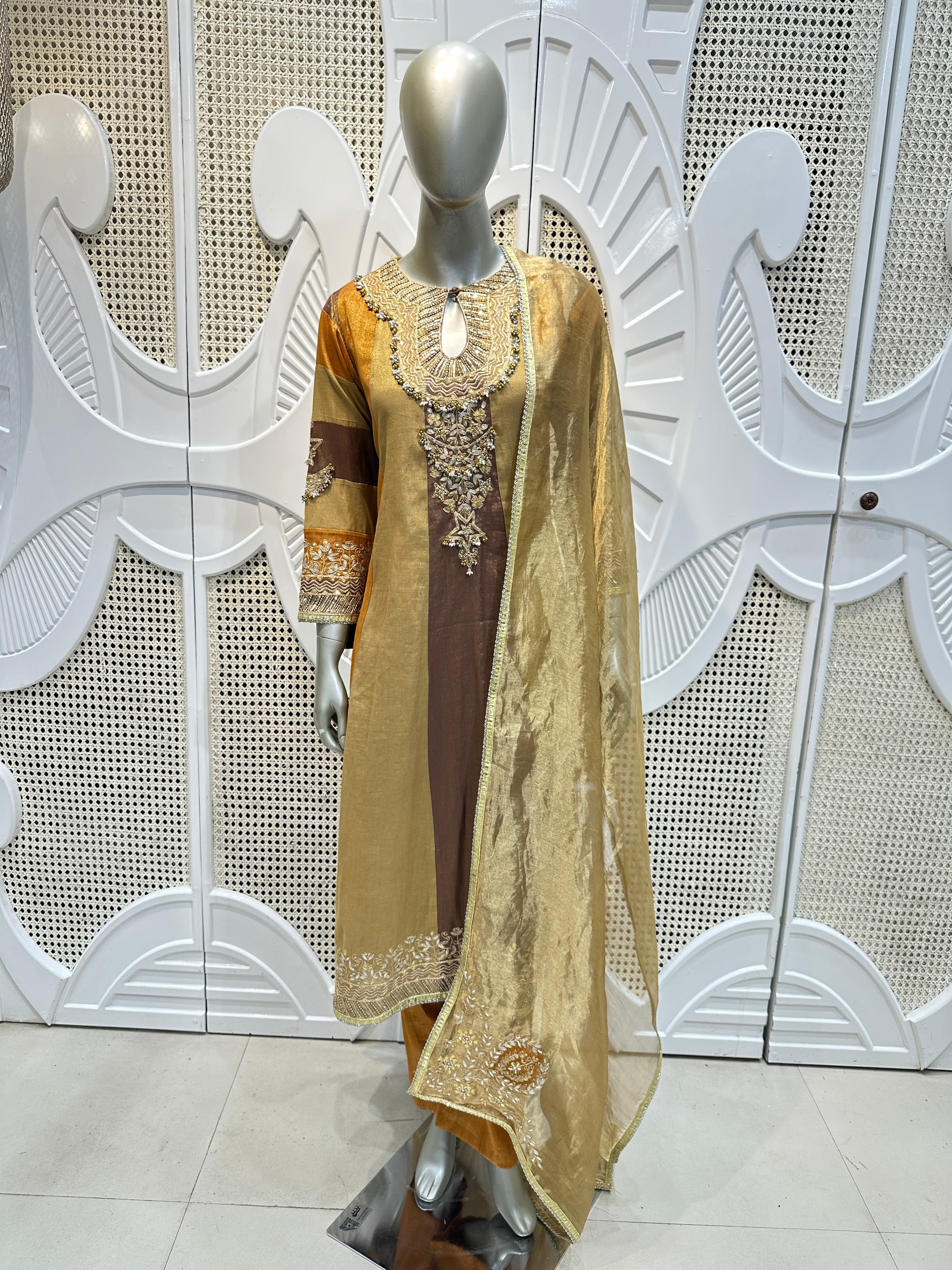 Golden Mustard Embroidered Kurta Set