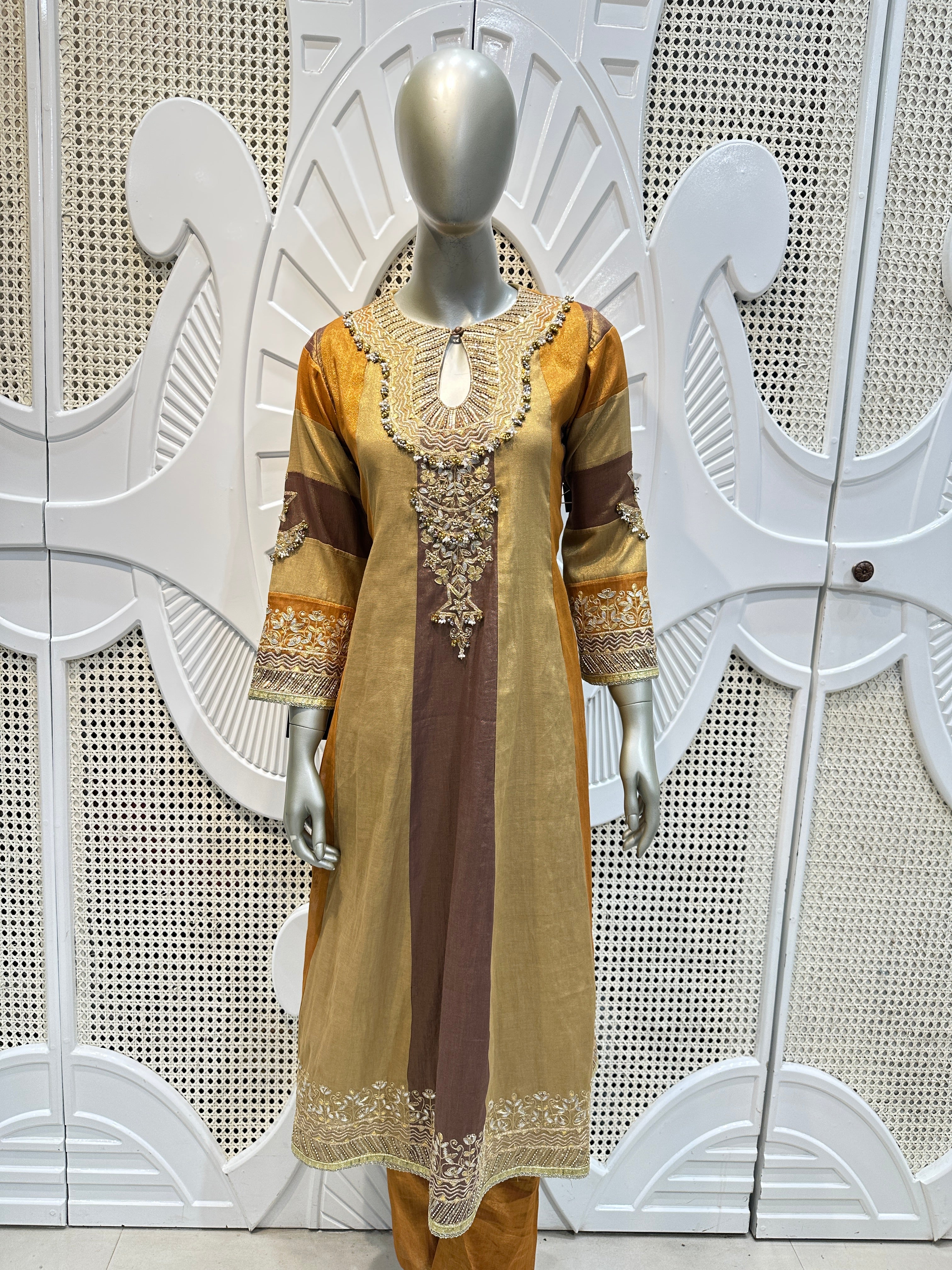 Golden Mustard Embroidered Kurta Set