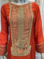 Rust Orange Embroidered Kurta Set with Gold Dupatta