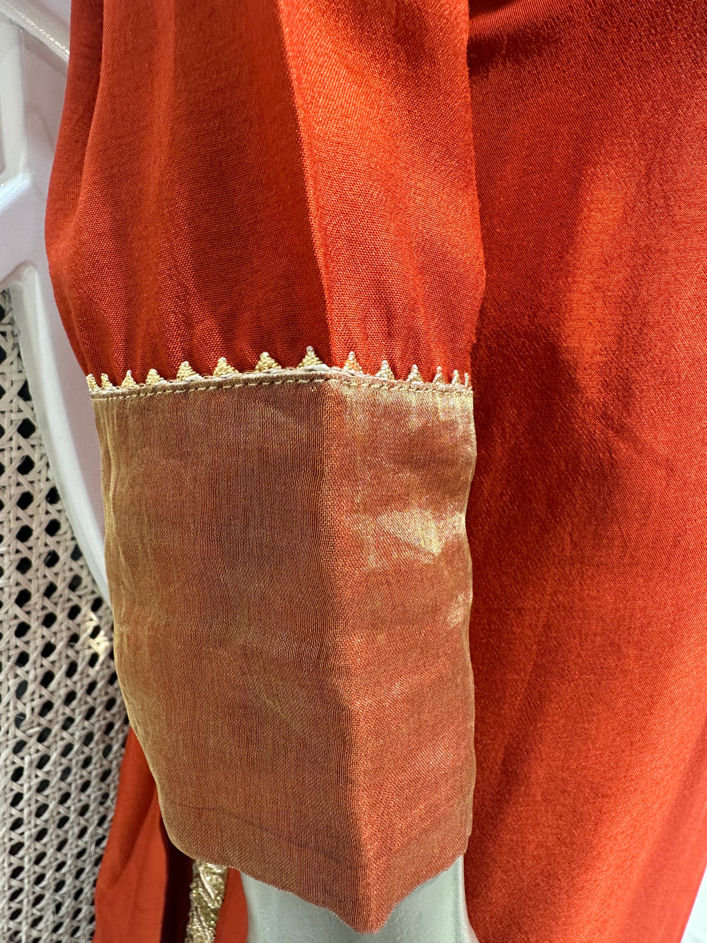 Rust Orange Embroidered Kurta Set with Gold Dupatta