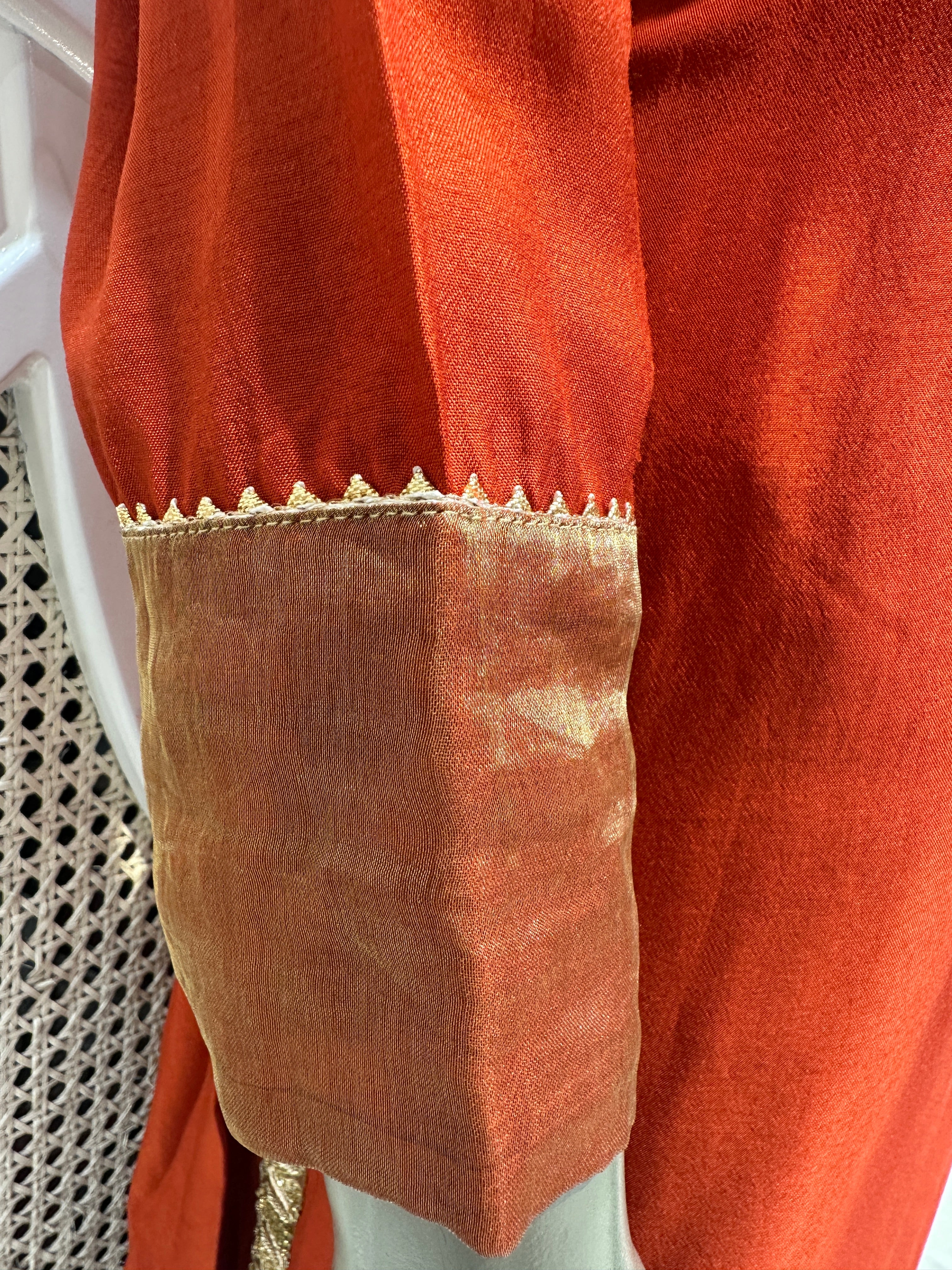 Rust Orange Embroidered Kurta Set with Gold Dupatta