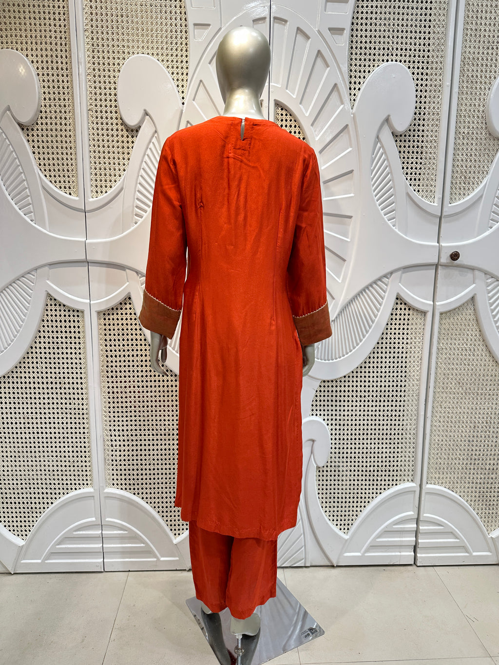 Rust Orange Embroidered Kurta Set with Gold Dupatta
