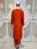 Rust Orange Embroidered Kurta Set with Gold Dupatta