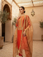 Rust Orange Embroidered Kurta Set with Gold Dupatta