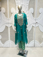 Teal Green Embroidered Organza Kurta Set