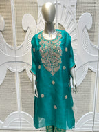 Teal Green Embroidered Organza Kurta Set