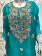 Teal Green Embroidered Organza Kurta Set
