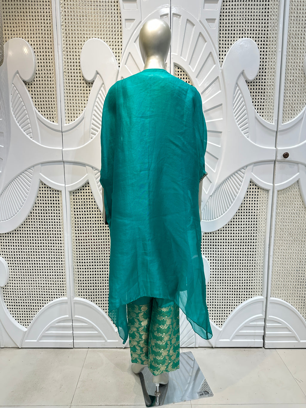 Teal Green Embroidered Organza Kurta Set