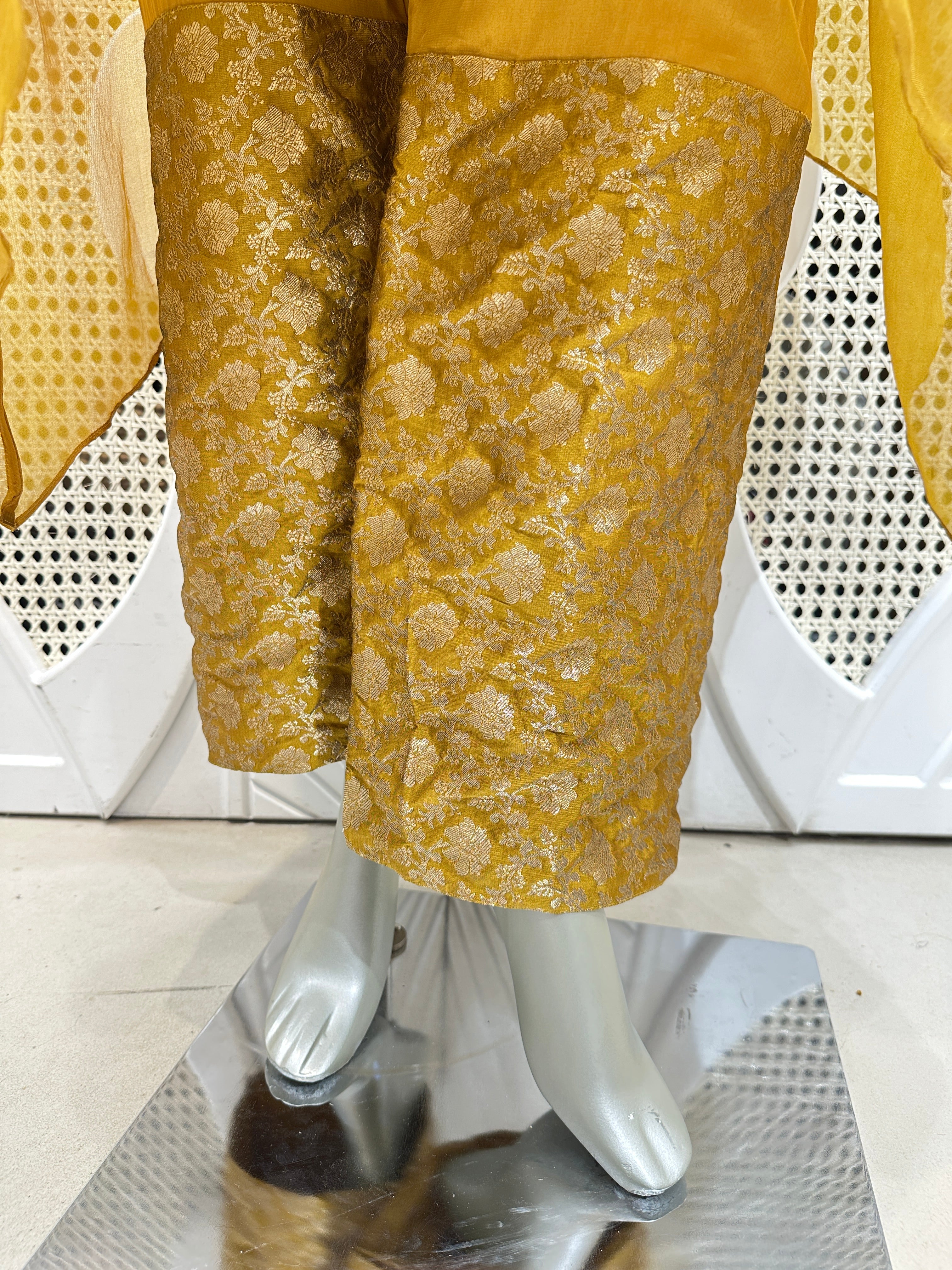 Mustard Yellow Embroidered Organza Kurta Set
