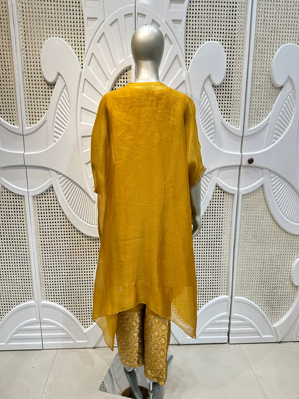 Mustard Yellow Embroidered Organza Kurta Set