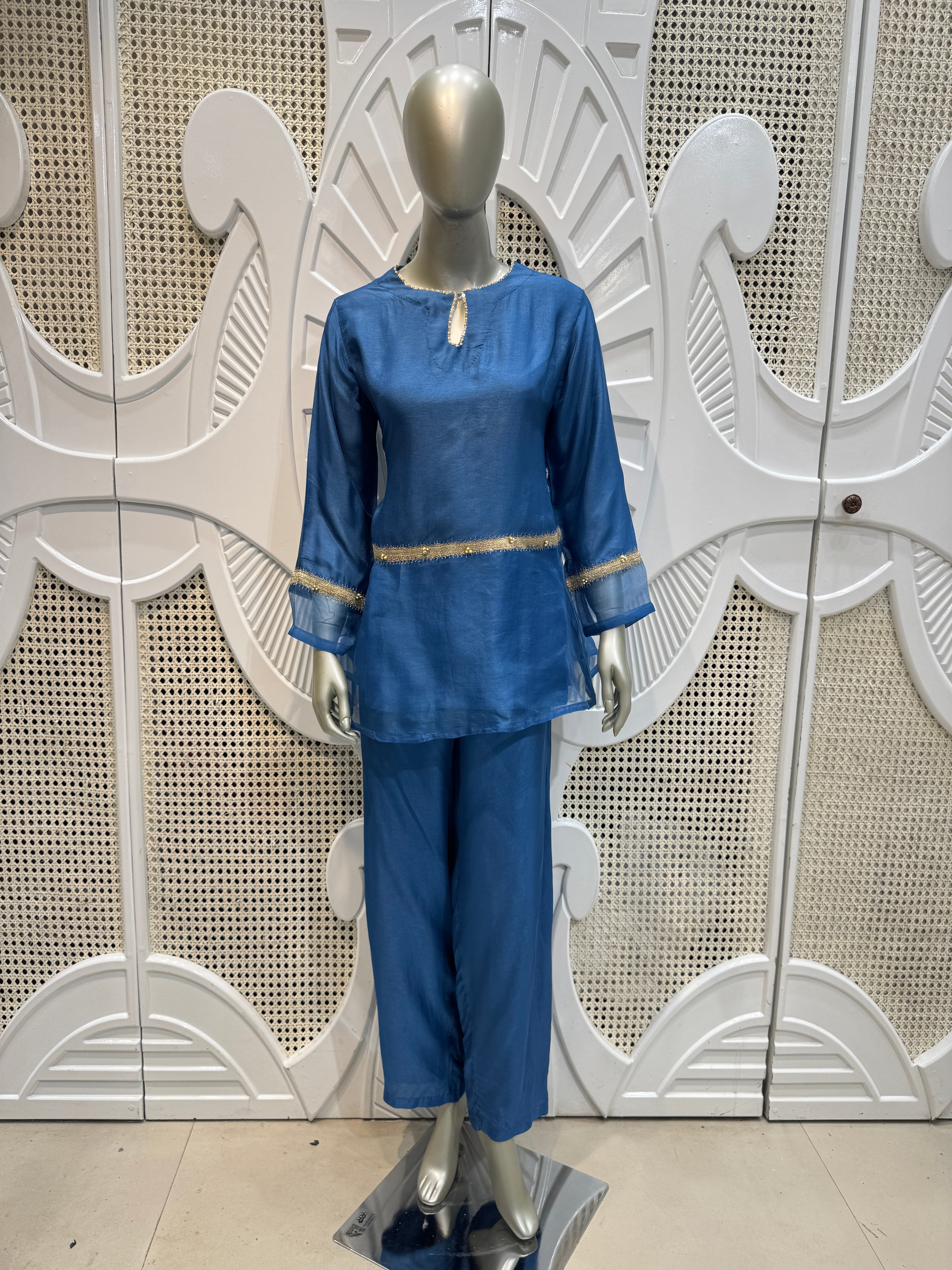 Deep Teal Embellished Sheer Co-Ord Set