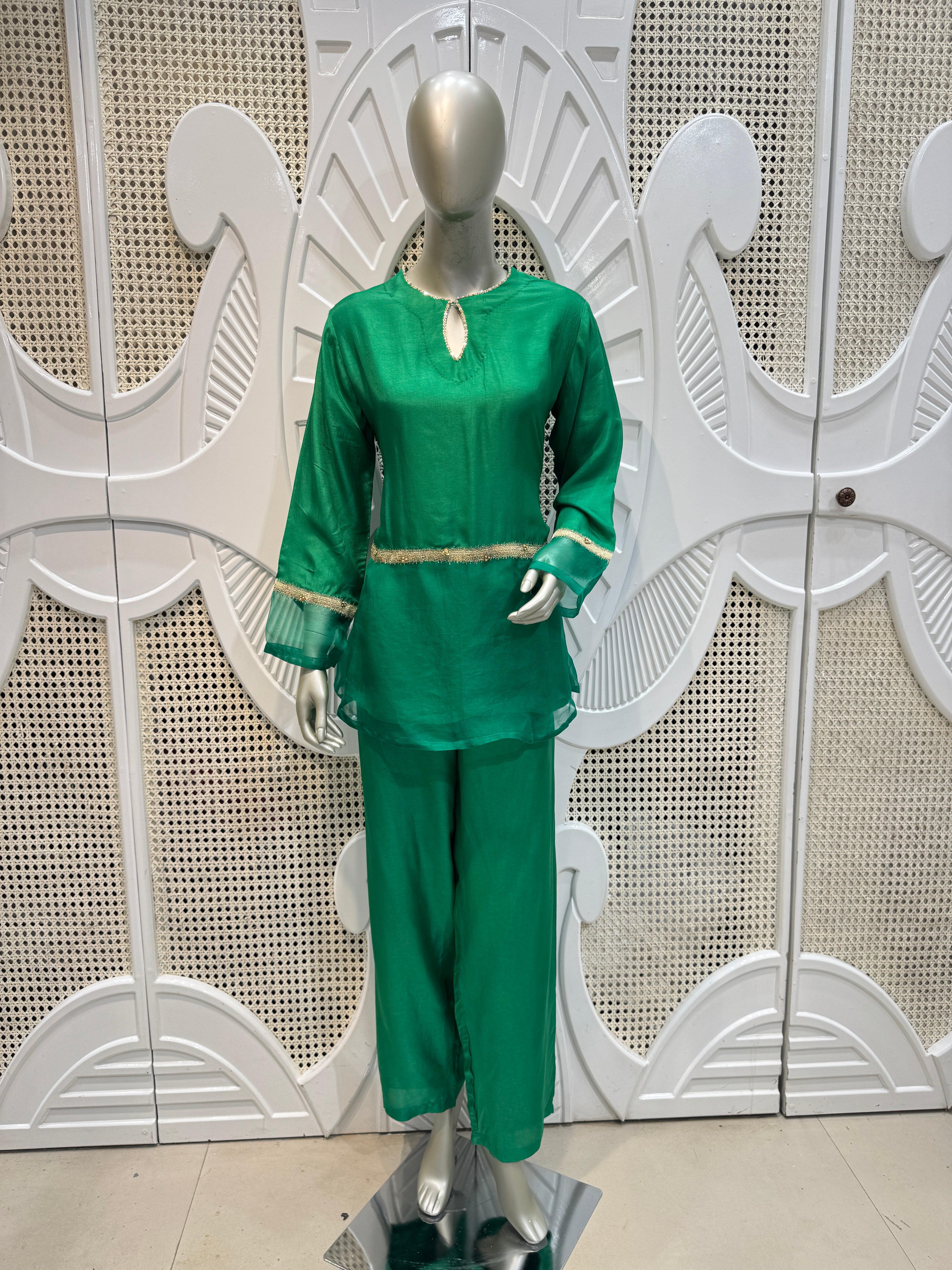 Emerald Green Embellished Sheer Co-Ord Set