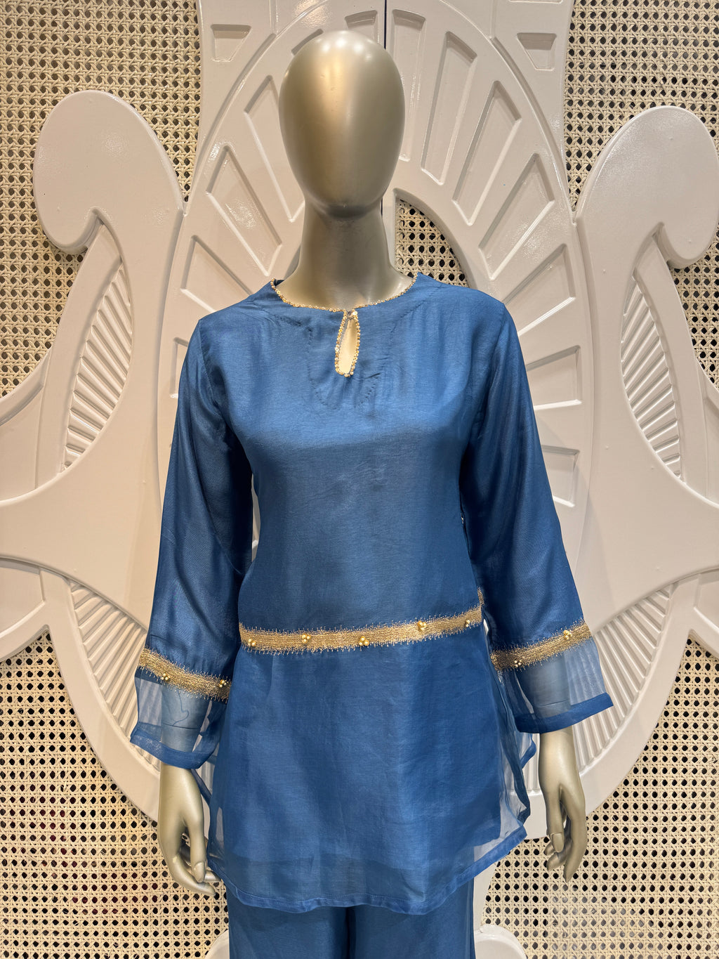 Deep Teal Embellished Sheer Co-Ord Set