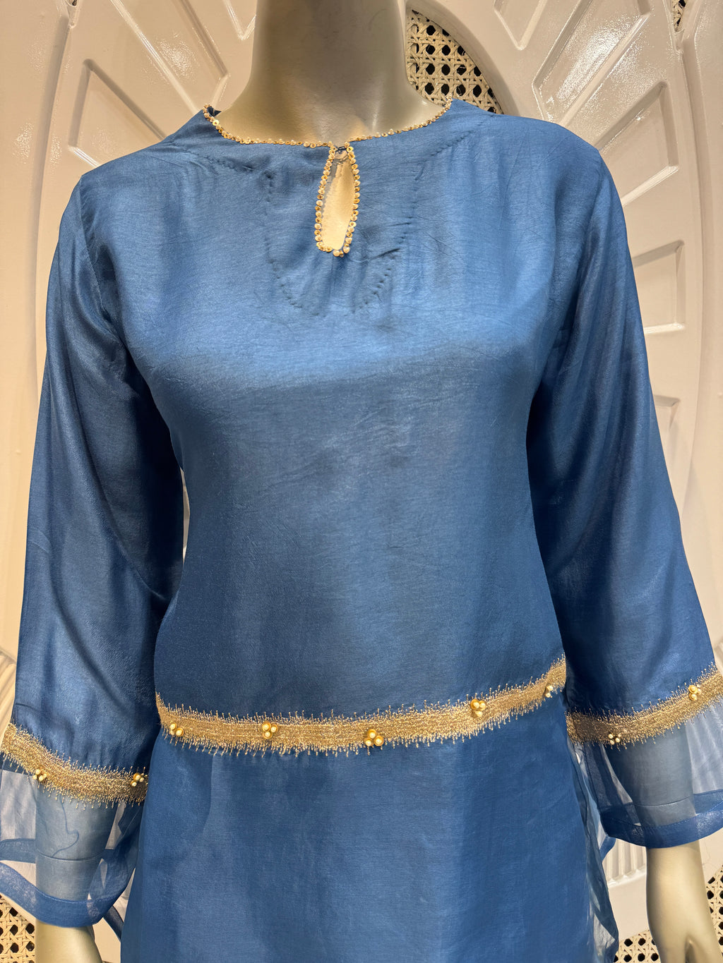 Deep Teal Embellished Sheer Co-Ord Set