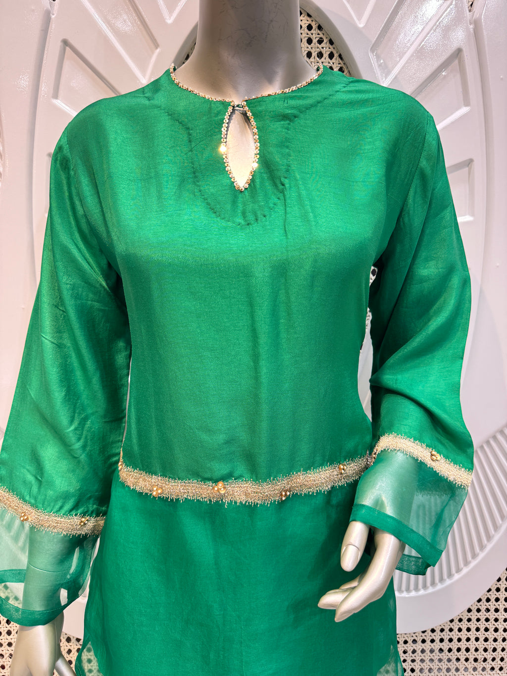 Emerald Green Embellished Sheer Co-Ord Set