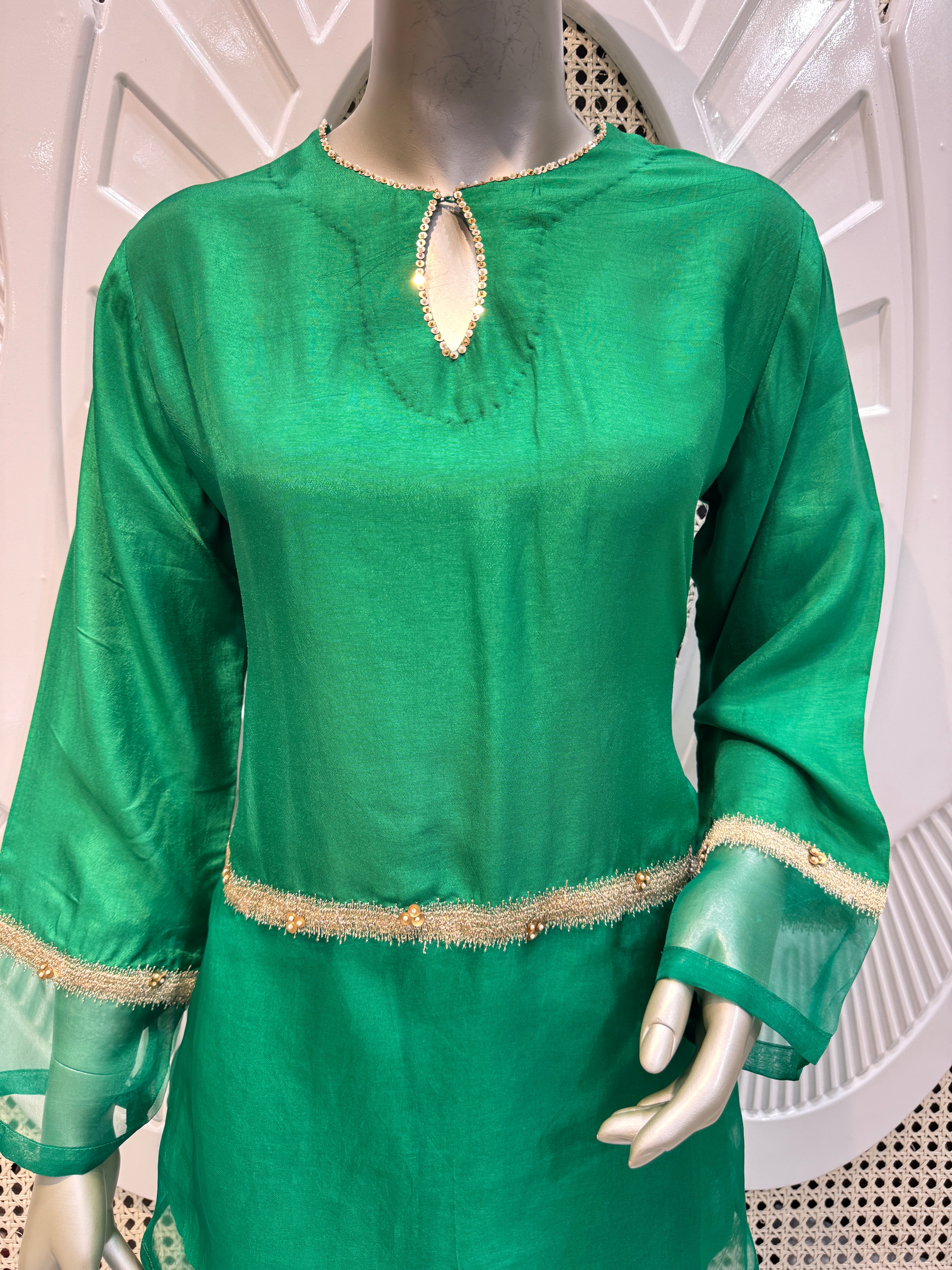 Emerald Green Embellished Sheer Co-Ord Set