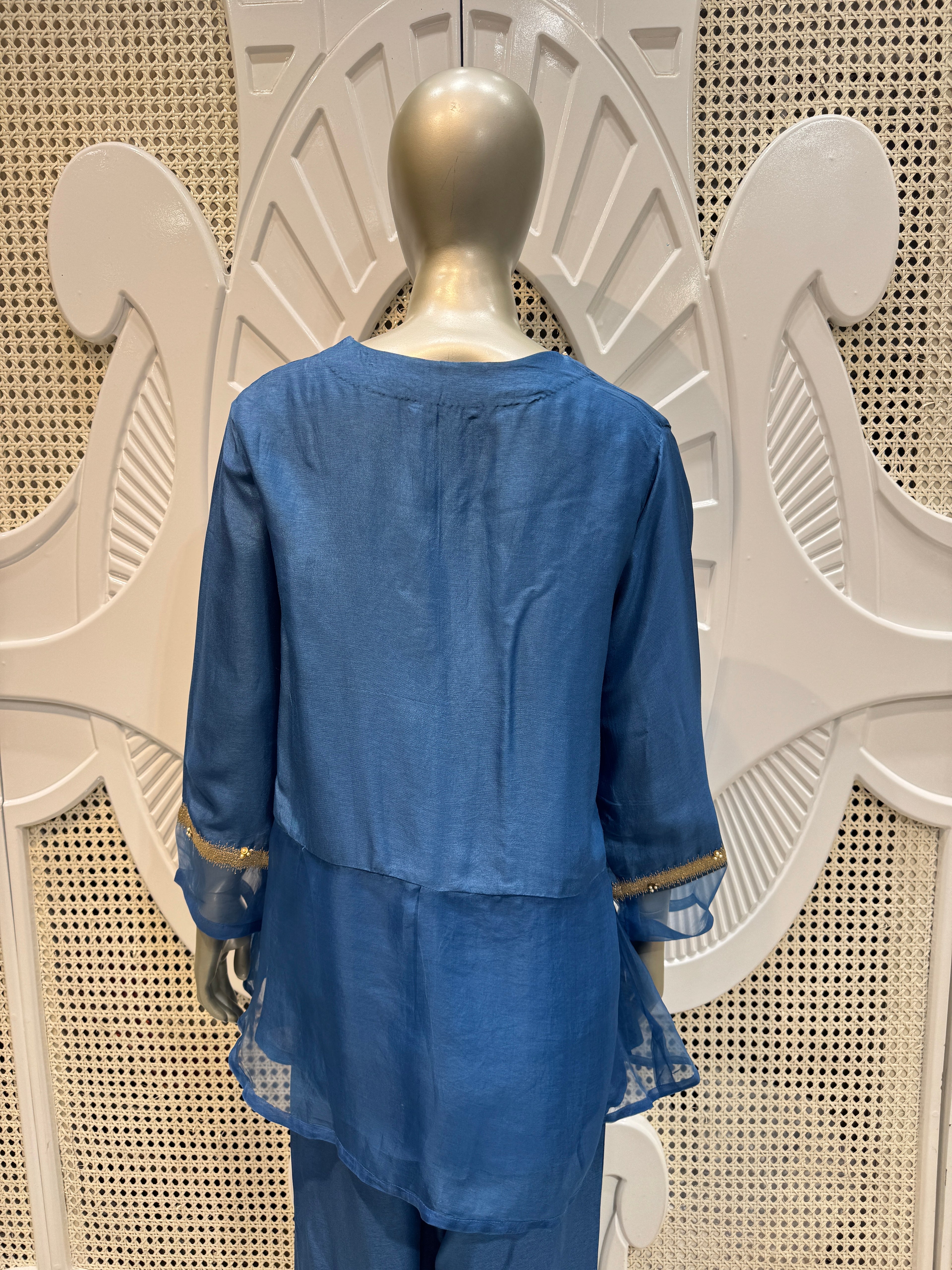 Deep Teal Embellished Sheer Co-Ord Set