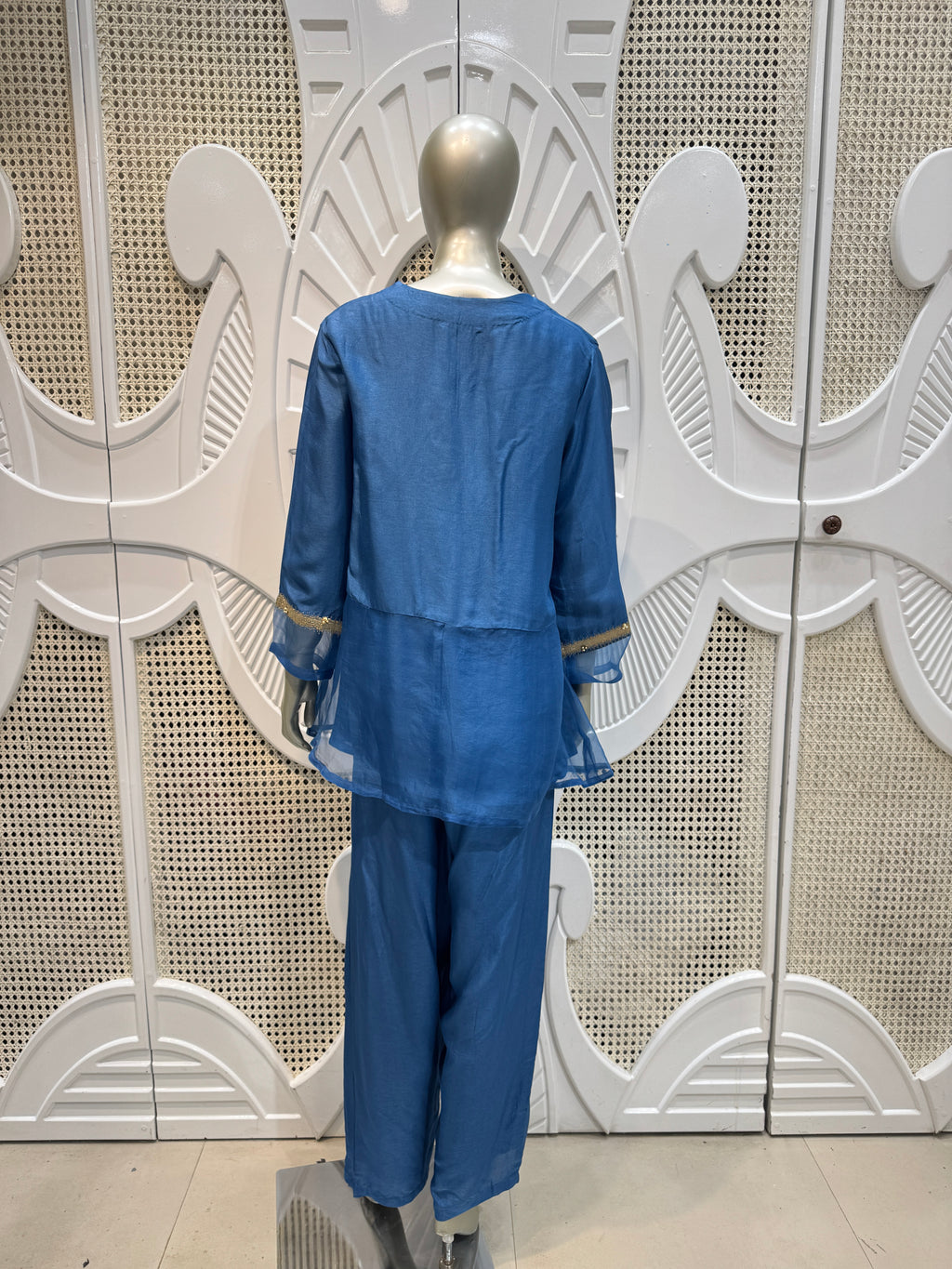 Deep Teal Embellished Sheer Co-Ord Set
