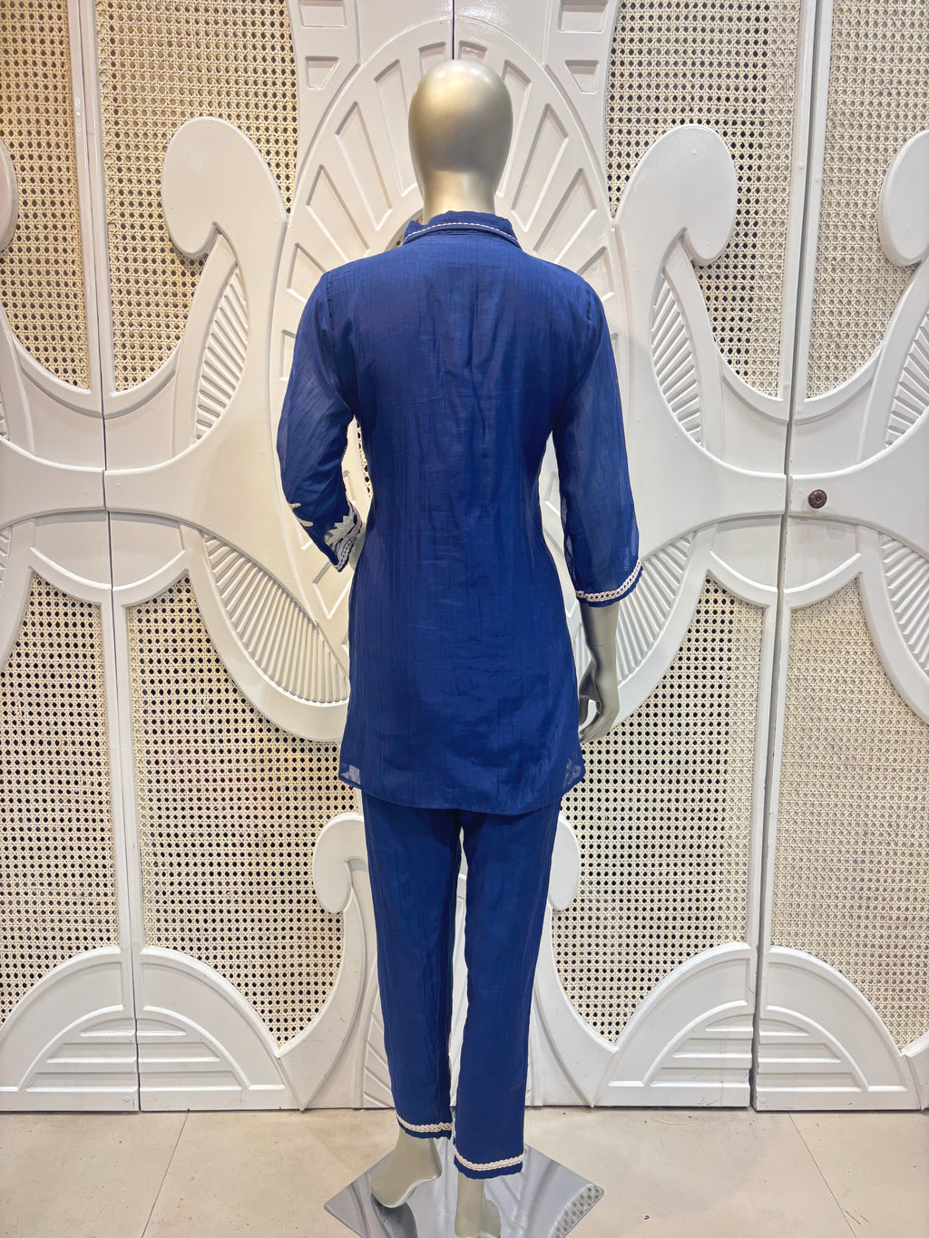 Navy Blue Floral Appliqué Cotton Co-Ord Set