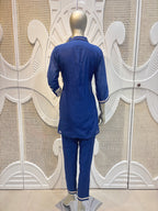 Navy Blue Floral Appliqué Cotton Co-Ord Set