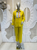 Lime Yellow Embellished Shirt Co-Ord Set