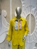 Lime Yellow Embellished Shirt Co-Ord Set