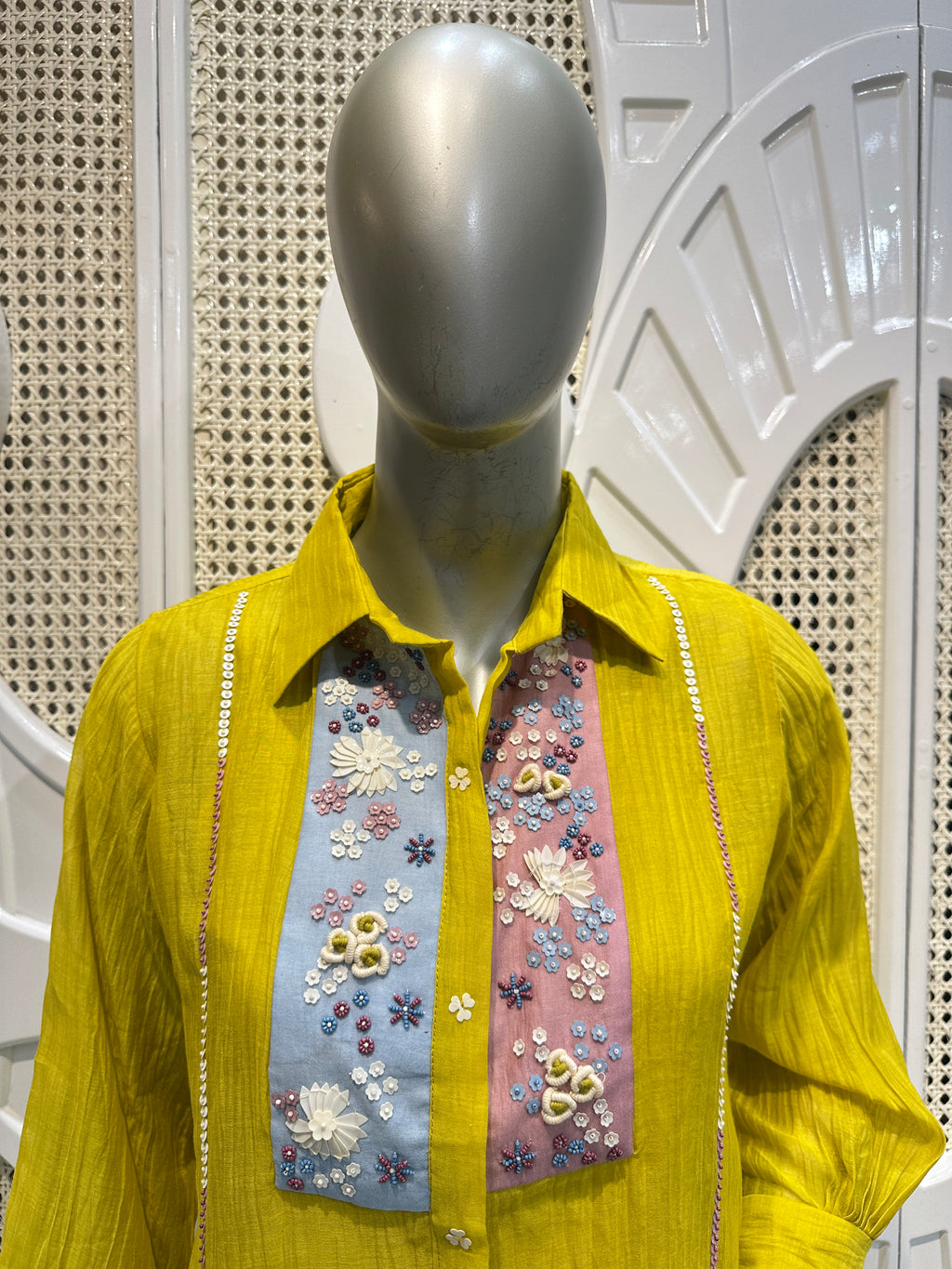 Lime Yellow Embellished Shirt Co-Ord Set
