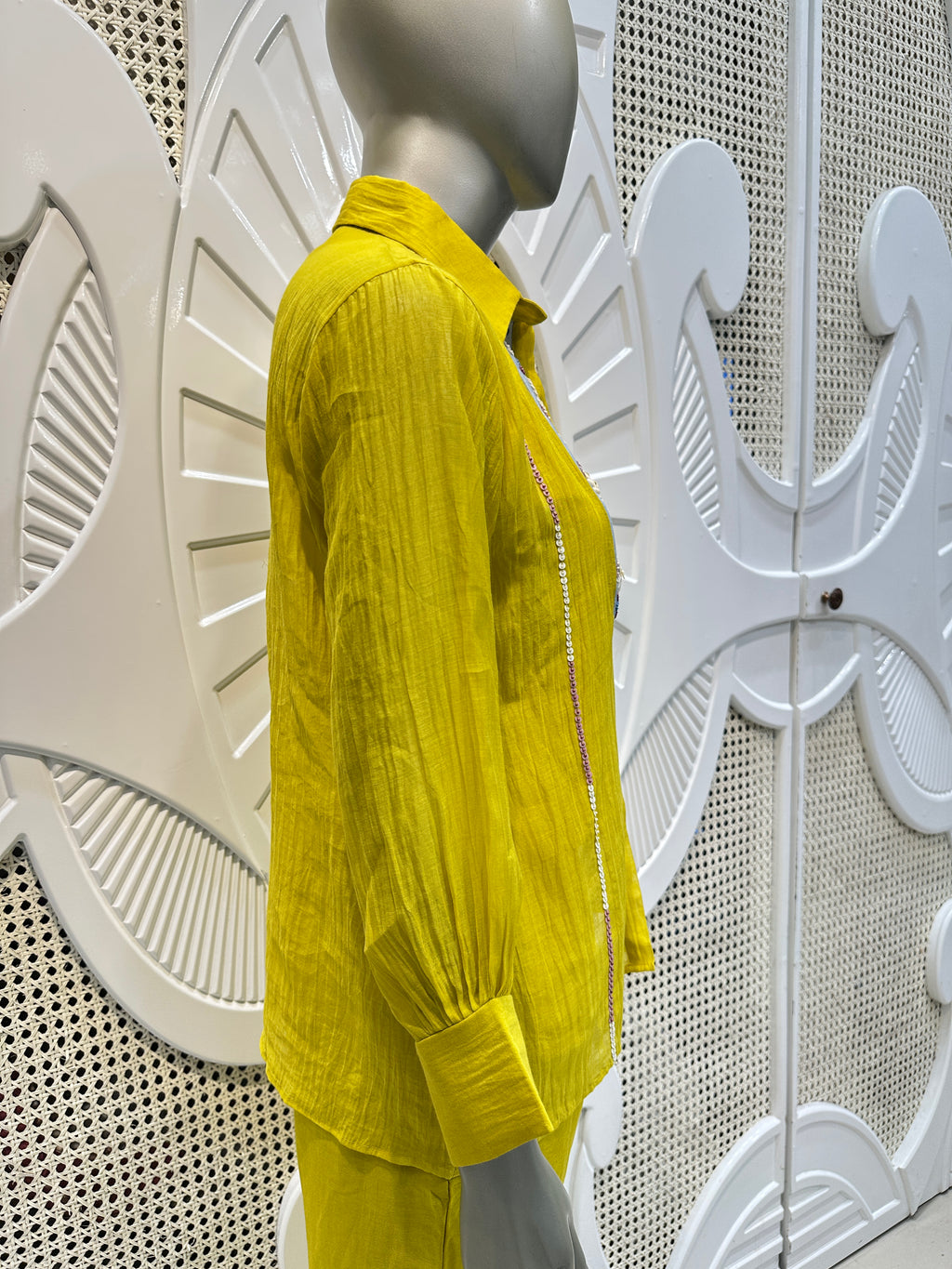 Lime Yellow Embellished Shirt Co-Ord Set