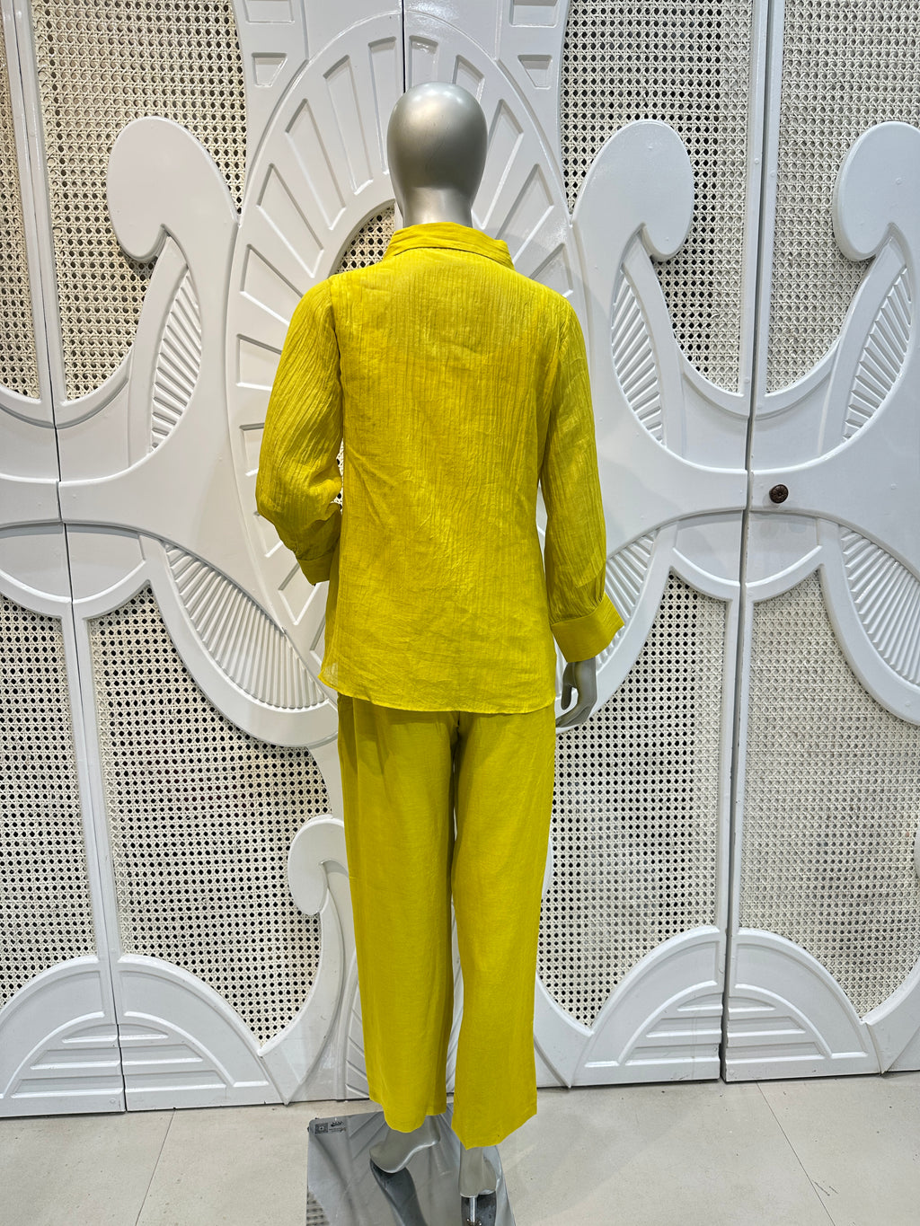Lime Yellow Embellished Shirt Co-Ord Set
