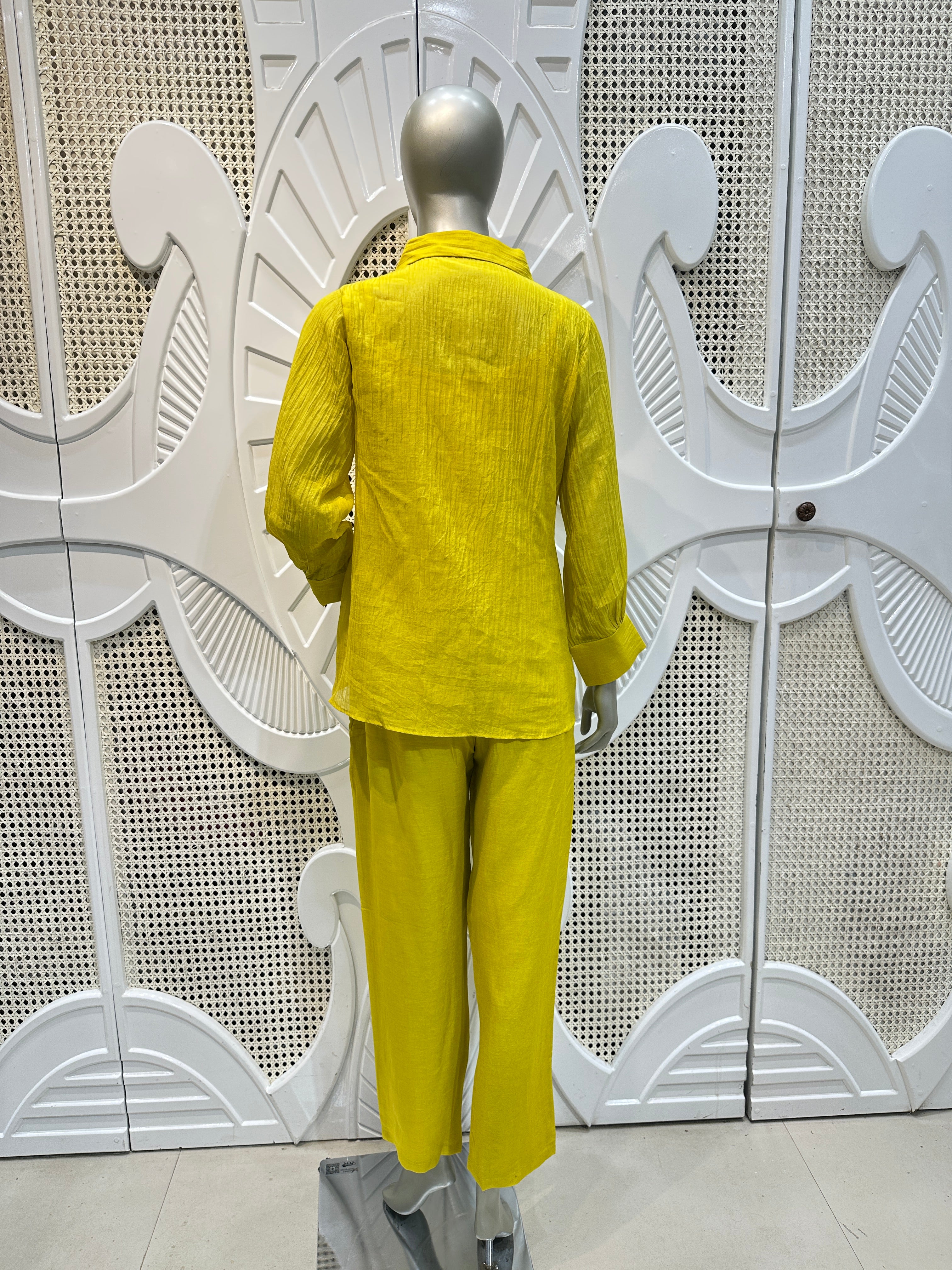 Lime Yellow Embellished Shirt Co-Ord Set