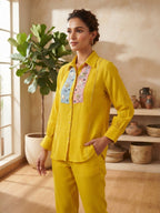 Lime Yellow Embellished Shirt Co-Ord Set