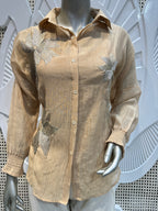 Beige Floral Appliqué Shirt Co-Ord Set