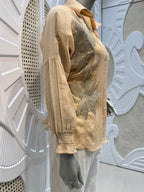 Beige Floral Appliqué Shirt Co-Ord Set