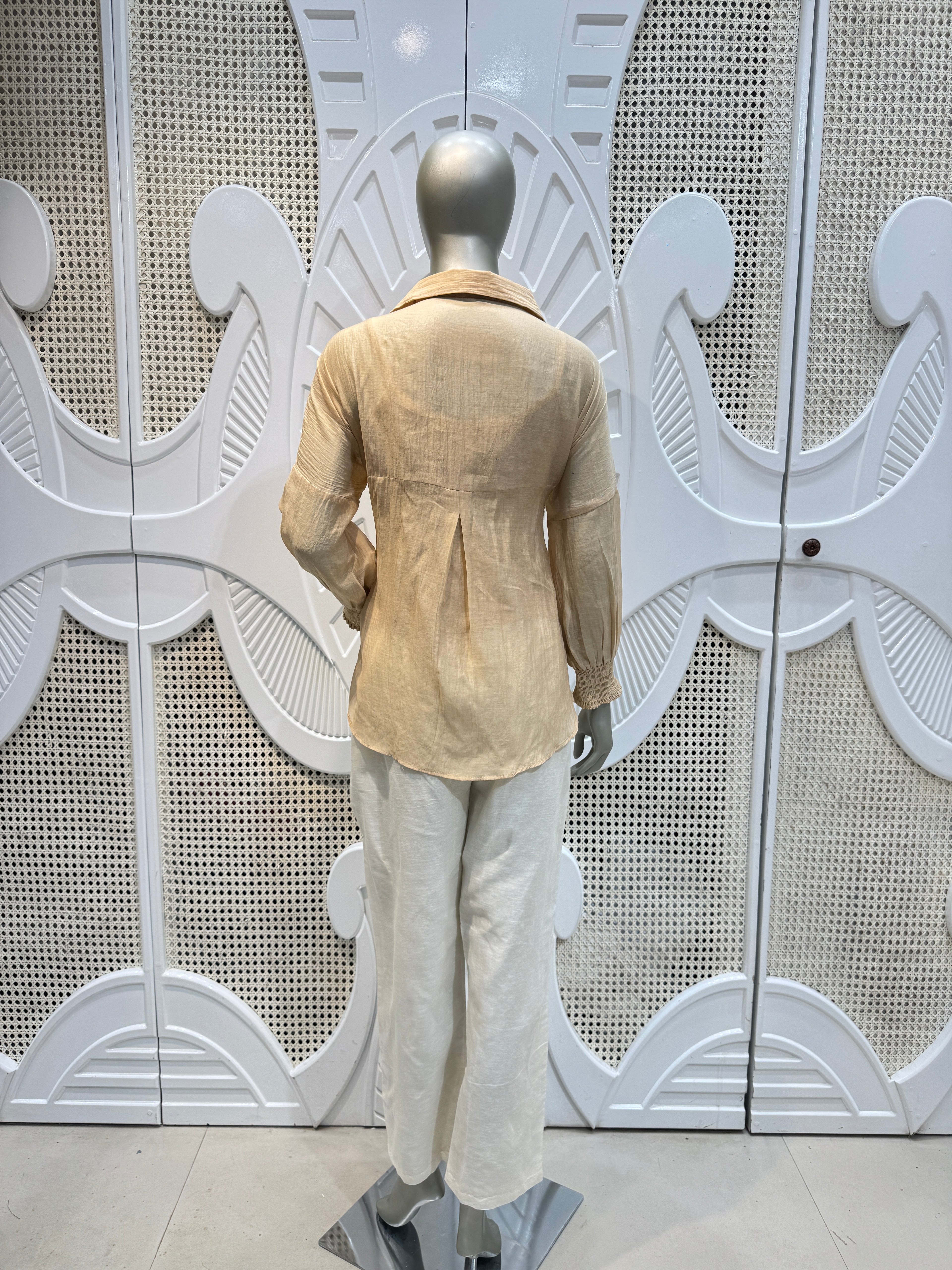 Beige Floral Appliqué Shirt Co-Ord Set