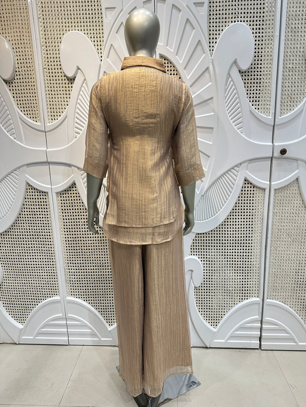 Champagne Beige Layered Embellished Co-Ord Set