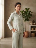 Light Green Floral Embroidered Shirt Co-Ord Set