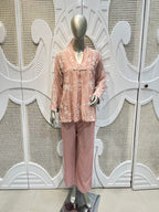 Blush Pink Floral Embroidered Co-Ord Set
