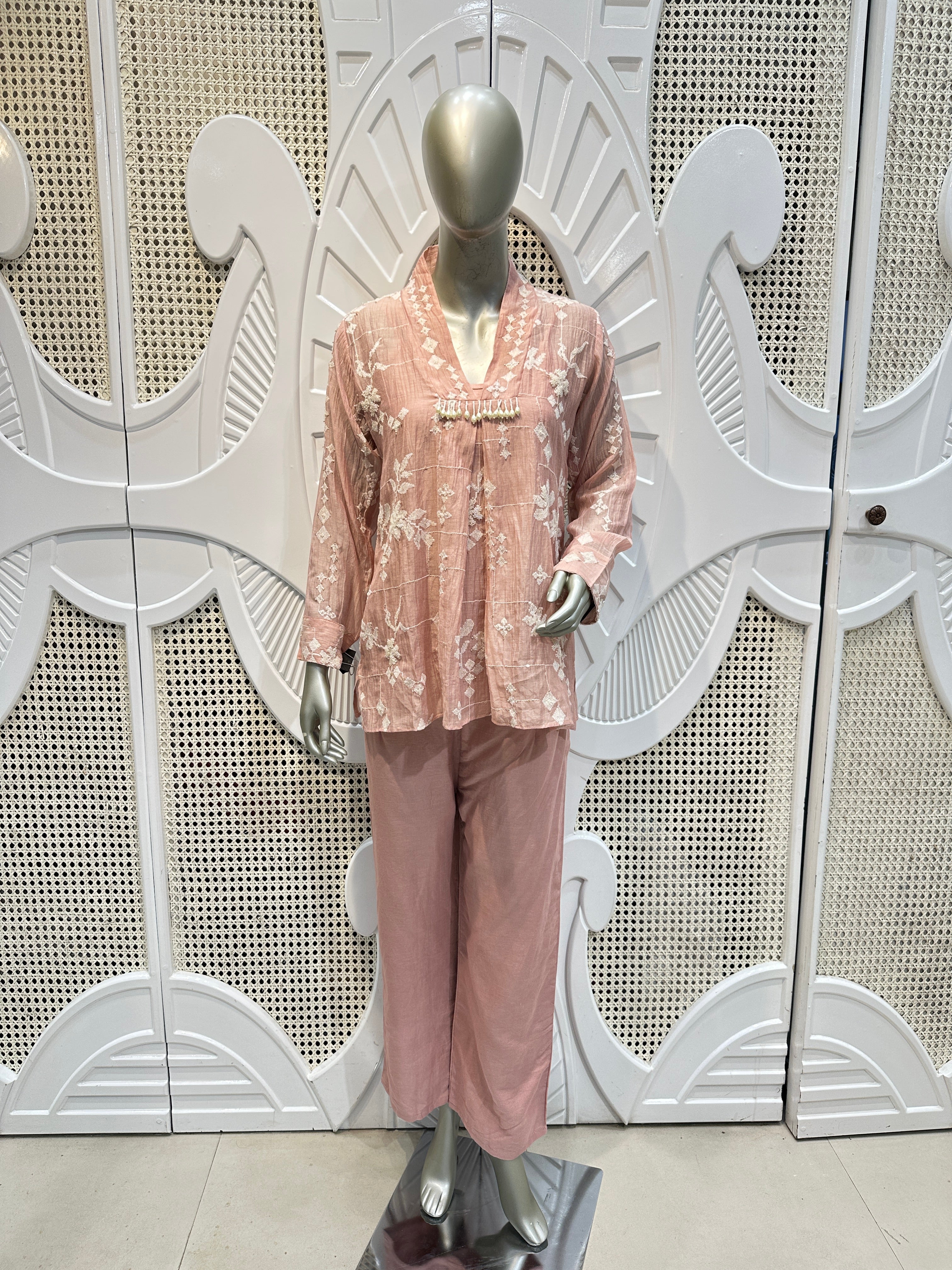 Blush Pink Floral Embroidered Co-Ord Set