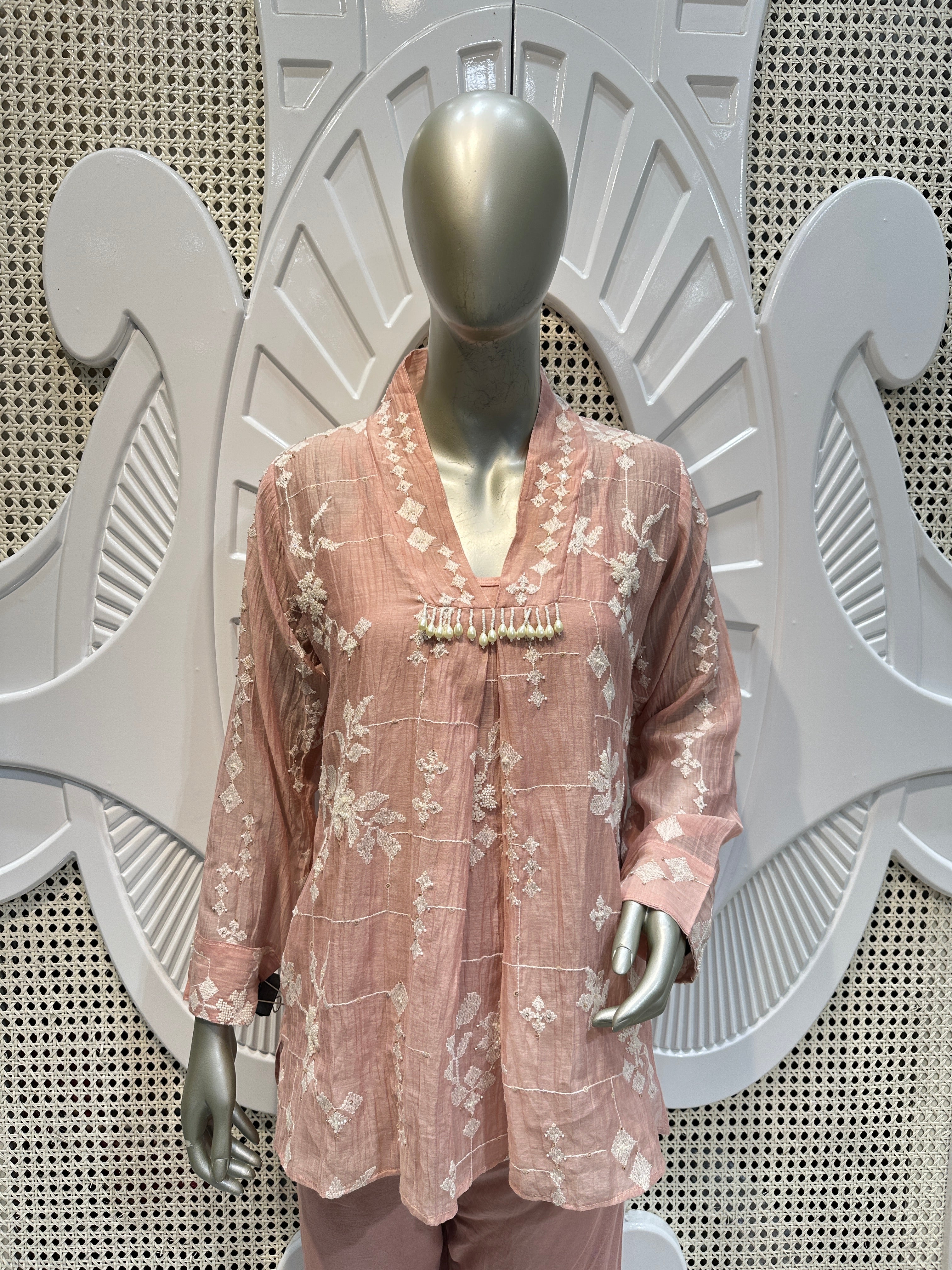Blush Pink Floral Embroidered Co-Ord Set