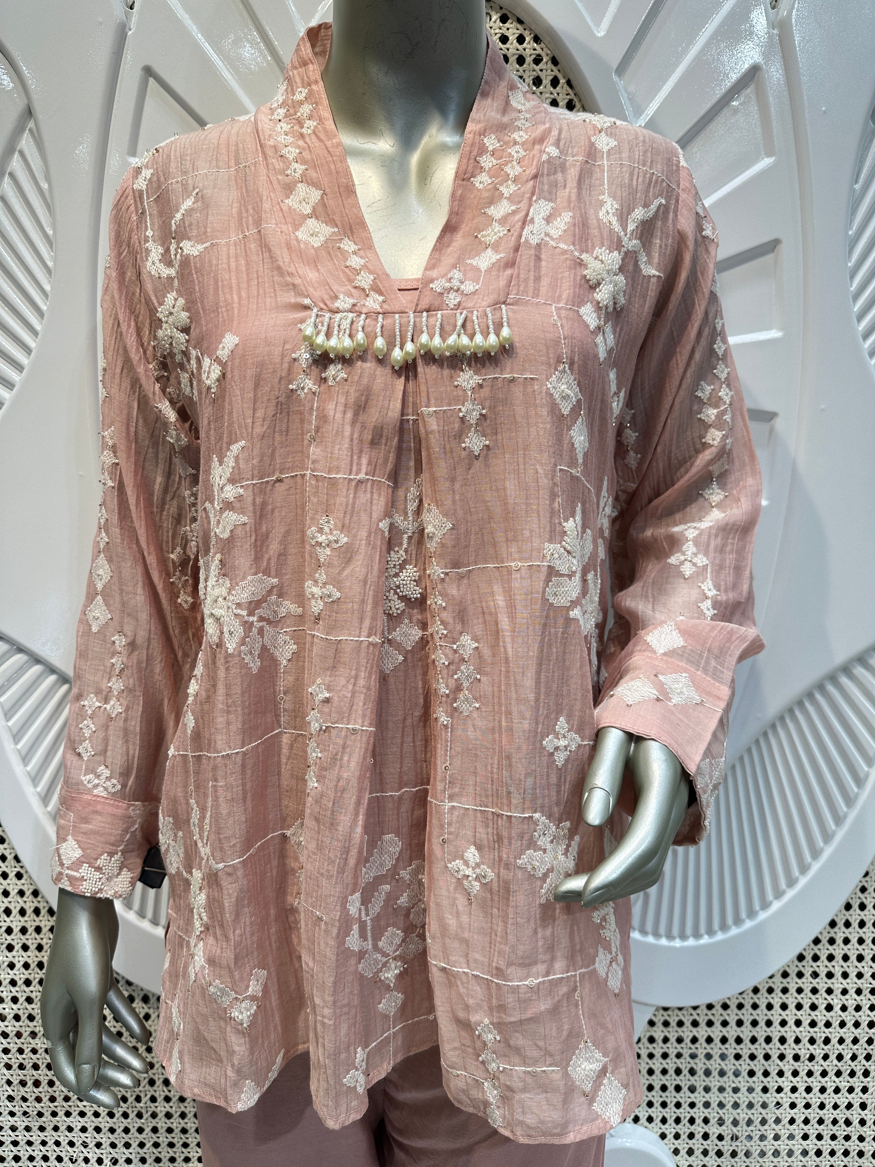 Blush Pink Floral Embroidered Co-Ord Set