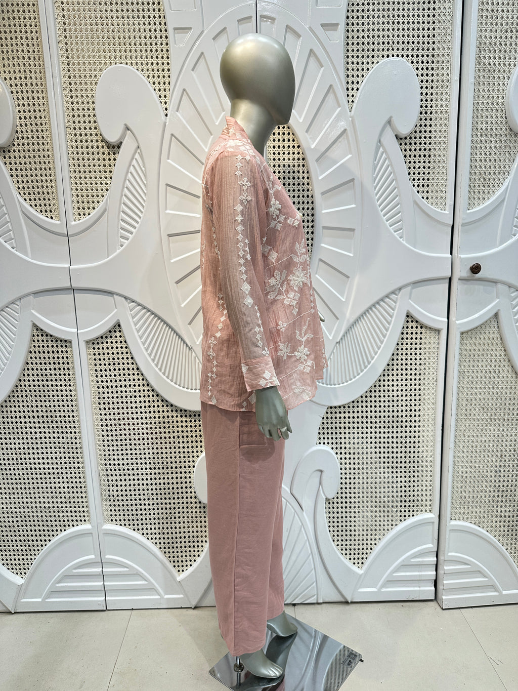 Blush Pink Floral Embroidered Co-Ord Set