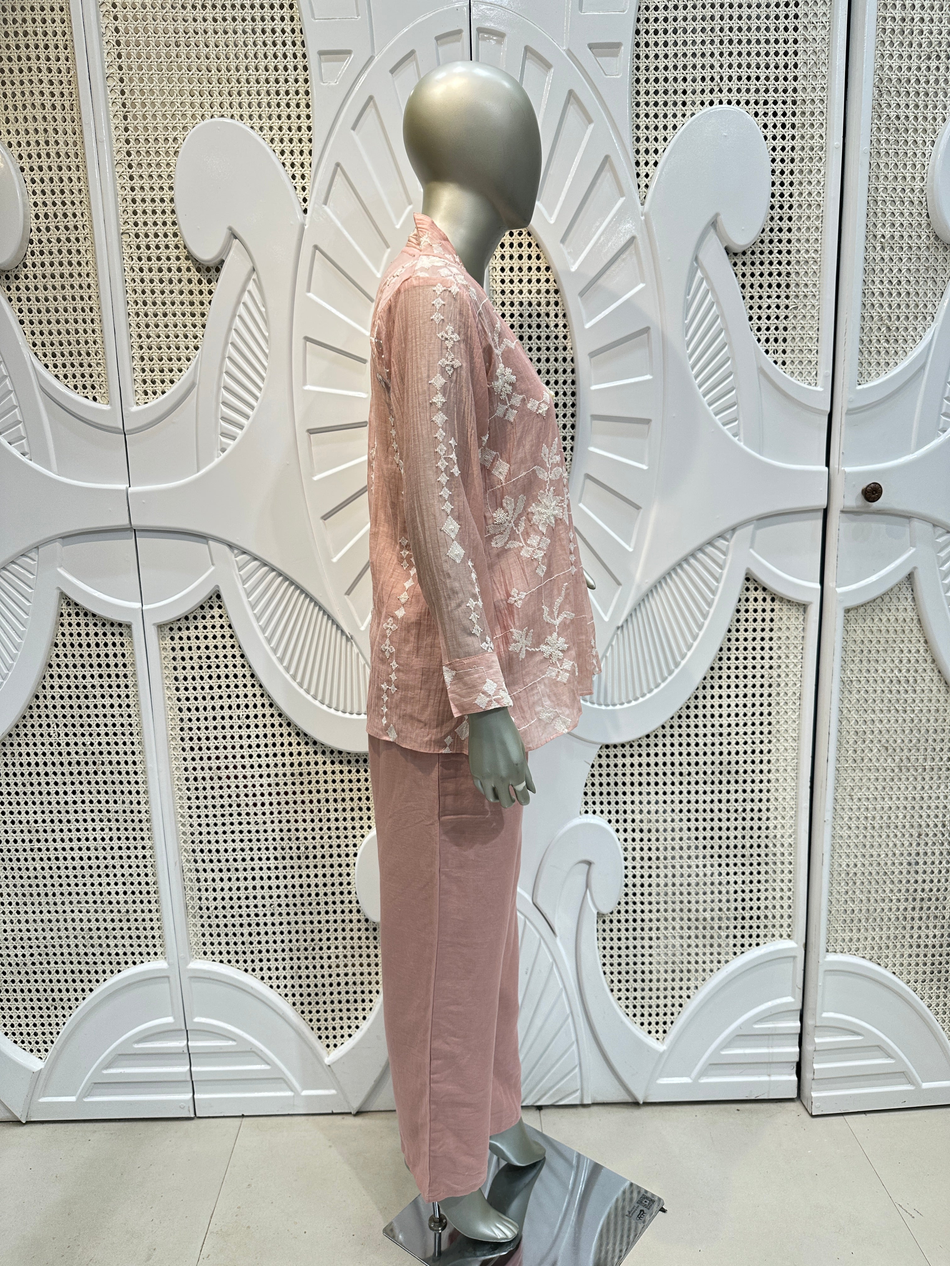 Blush Pink Floral Embroidered Co-Ord Set