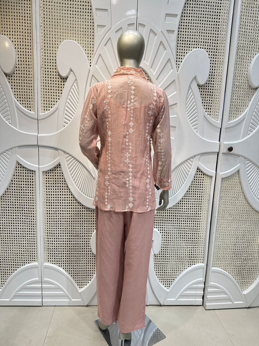 Blush Pink Floral Embroidered Co-Ord Set