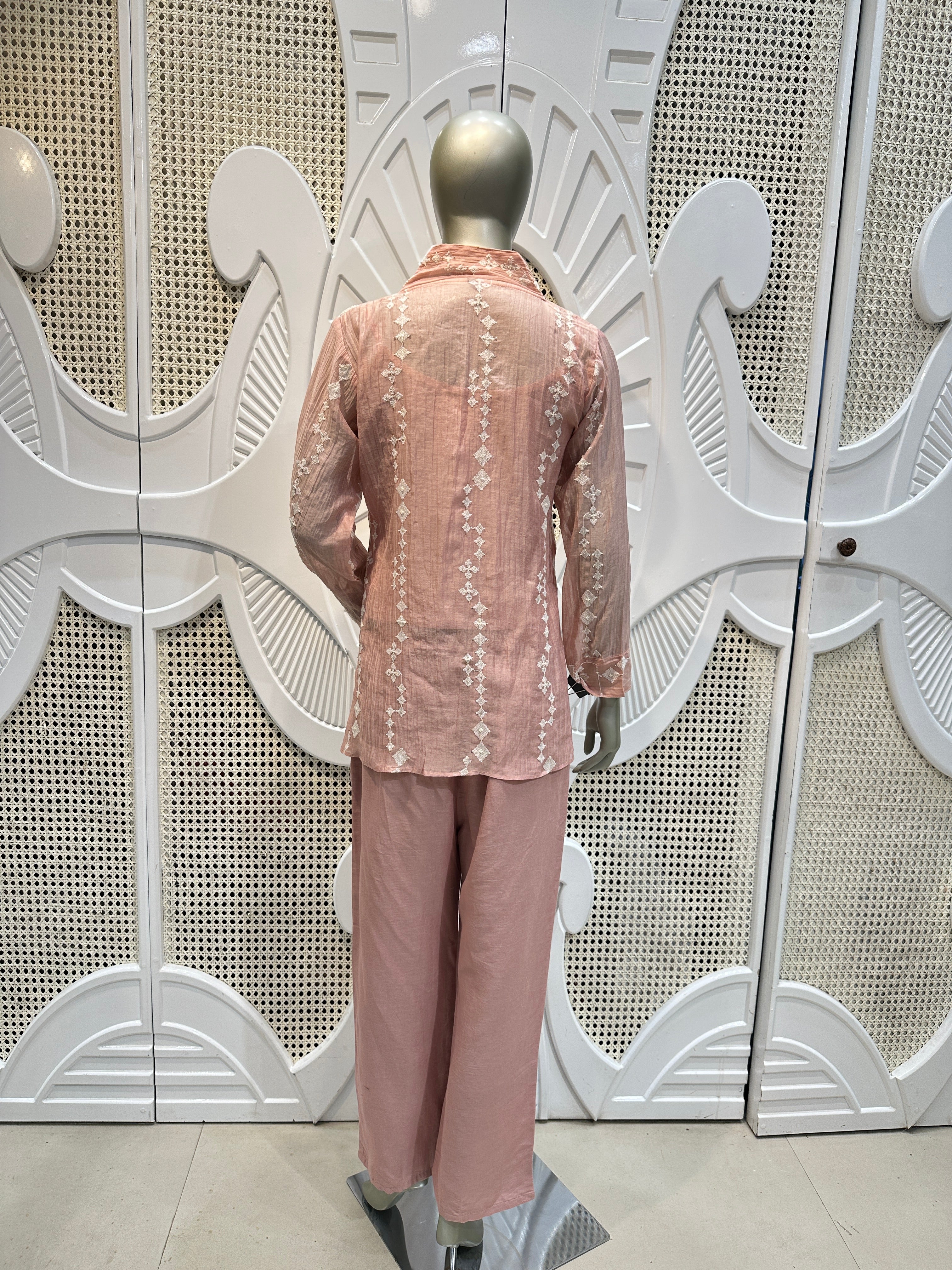 Blush Pink Floral Embroidered Co-Ord Set