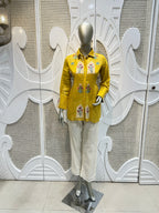 Mustard Yellow Floral Embroidered Shirt Co-Ord Set