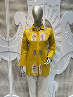 Mustard Yellow Floral Embroidered Shirt Co-Ord Set