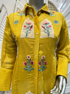 Mustard Yellow Floral Embroidered Shirt Co-Ord Set
