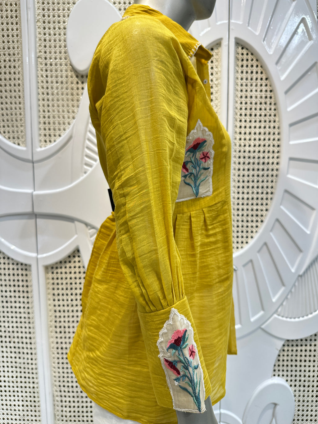 Mustard Yellow Floral Embroidered Shirt Co-Ord Set