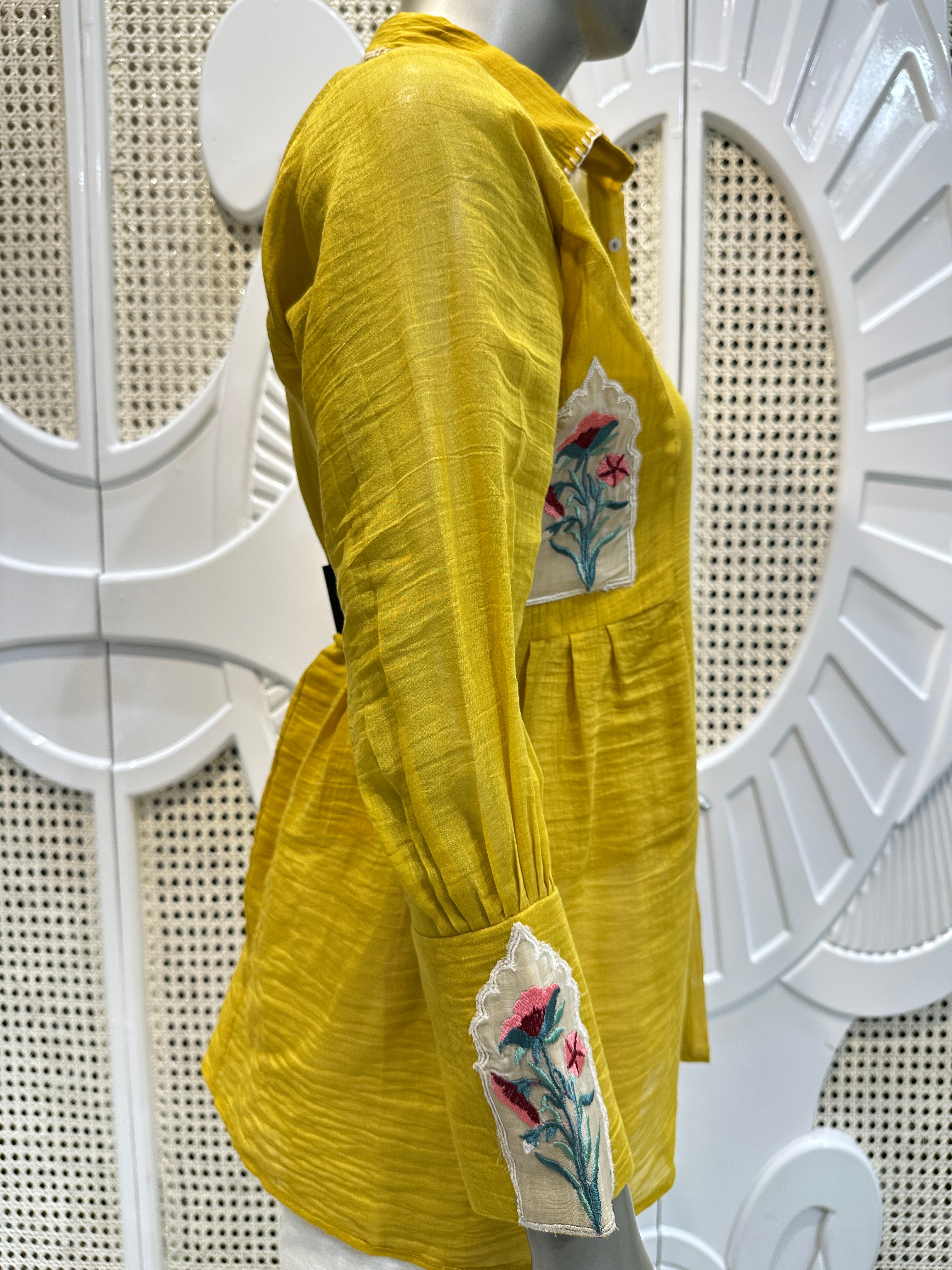Mustard Yellow Floral Embroidered Shirt Co-Ord Set